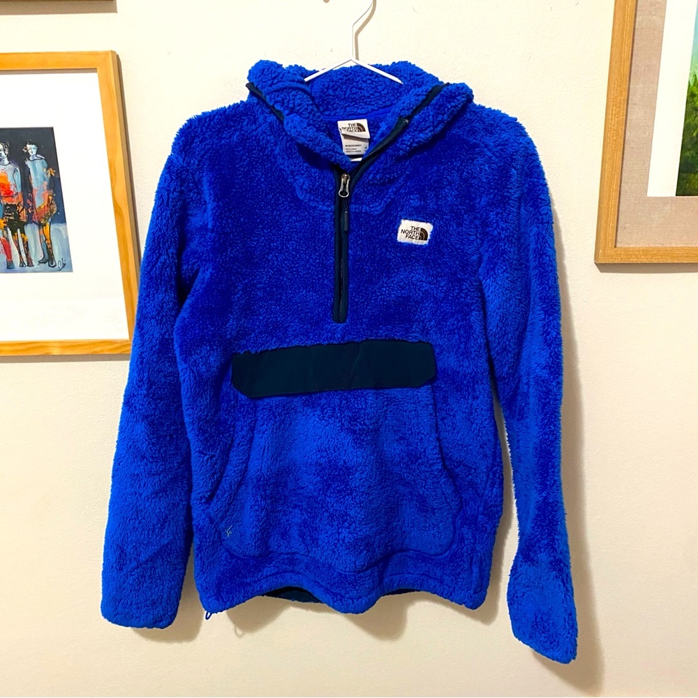 The North Face Mens Blue Fuzzy Pullover Hoodie Sz XS